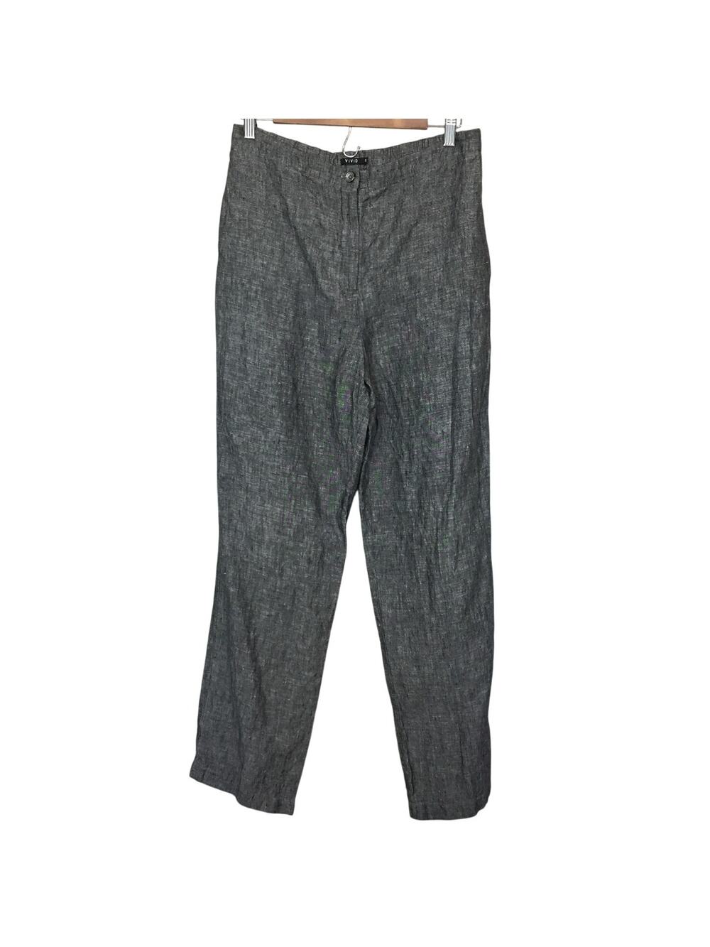Vivid 100% Linen Gray High Rise trouser Pant M Straight Leg Comfort Waist